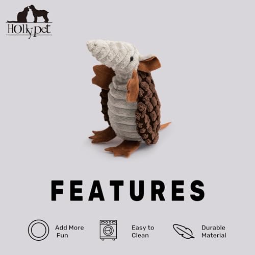 Armadillo Squeaky Puppy Dog Toys for Small Medium Dogs (6 IN / Brown)