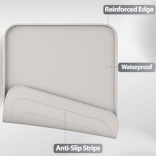 Silicone Dog Cat Food Mat Extra Thick Raised Edge (Beige Gray / 24"L x 16"W)