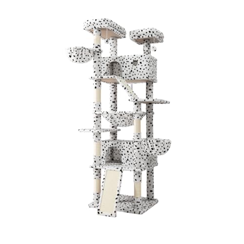 81in Multi Level Tall Cat Tree Tower for Indoor Kitties (White & Black Spot)