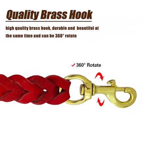 Leather Dog Leash 6ft (6 ft x 3/4 inch / Red)