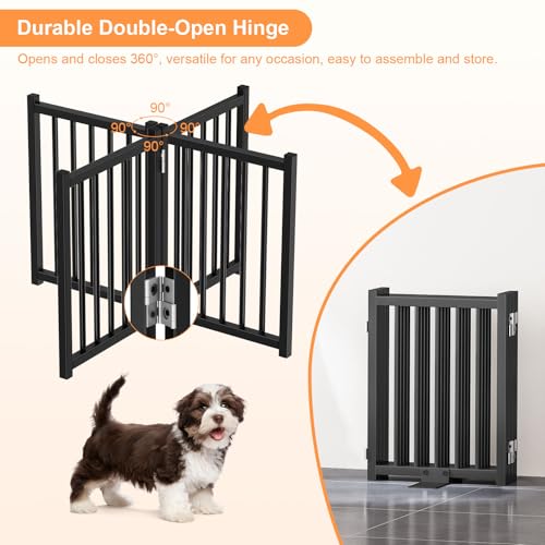 Short Dog Gate Indoor (Black / 4 Panel-16''H, Up to 48’’ W)