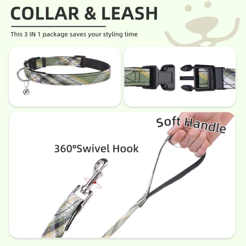 Dog Harness Collar and Leash Set No Pull for Small Medium Sized (Yellow Green / L (CHEST 18"-20"))