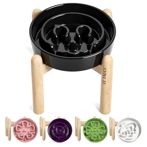 Ceramic Slow Feeder Dog Bowls Elevated (Skull Black+Stand / M-1.5 Cups)