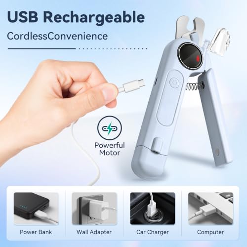 2-in-1 Quiet Electric Pet Nail Clipper & Grinder with Light for Dogs Cats (Blue) Dual LED Lights,3-Speed Grinder,Nail Clipping Splash Guard,Type-C Rechargeable,Quiet Design for Anxious Dogs & Cats (Blue)