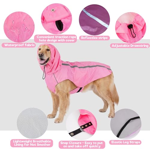Pink Dog Raincoat with Reflective Strip Hoodie (XL / Pink)