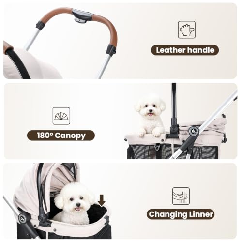 T3 Pro Pet Stroller for Small Dog & Cats up to 44 lbs (Beige & Net Wall / T3 Pro)