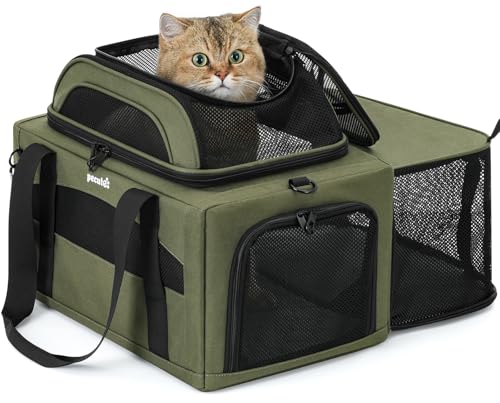 Top Expandable Airline Approved Pet Carrier for Cats (Olive Green)