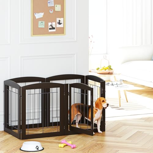 Dog Gate Indoor with Walk Through Door (Espresso / 【6 Panels with door】120"W x 24"H)