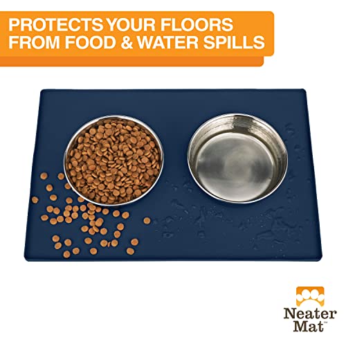 Neater Mat Pet Mats for Food and Water (32"L x 24"W / Dark Blue)