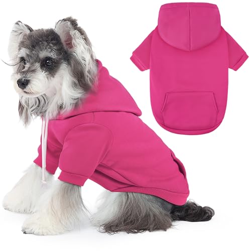 Dog Basic Hoodie Soft Dog Clothes Cold Weather Sweaters for Medium Large Dogs Cozy Fabric Warm Sweatshirt with Leash Hole for Boys (Rose Pink / S(Back: 12.6",Chest:18.11", 5-10 lbs))