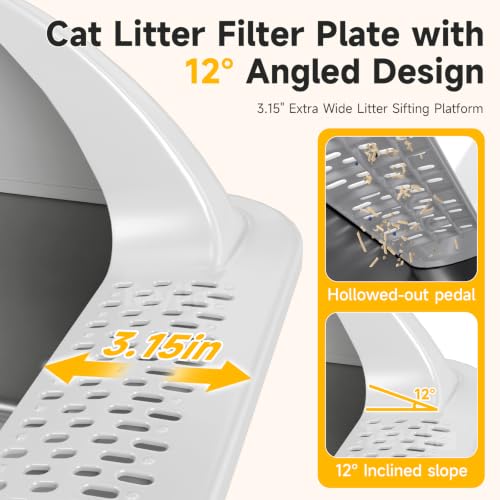 XL Open Top Stainless Steel Litter Box with High Sides (Light Gray-1Pack)