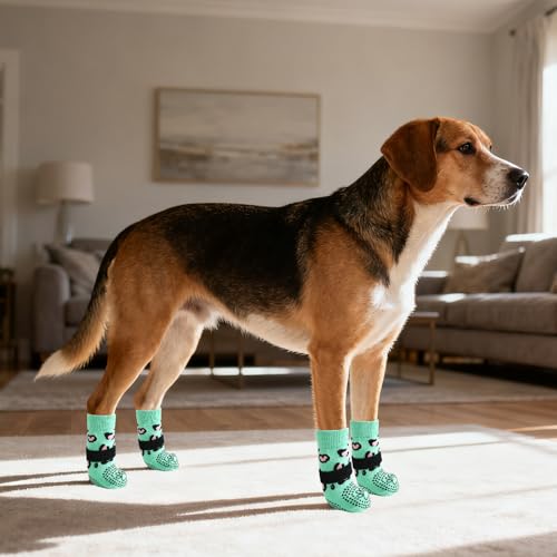 Anti Slip Dog Socks for Hot (Leopard Green / Small)