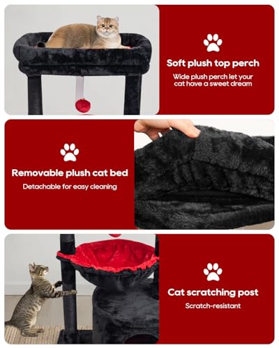 Gothic Cat Tree with Coffin Bed for Indoor Cats (29.6" / Black & Red)