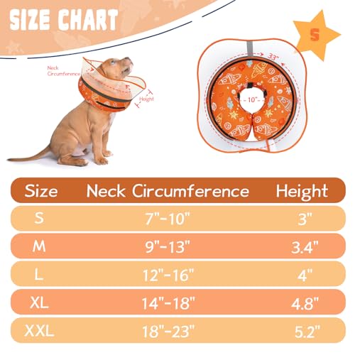 Elevated Inflatable Dog Cone Collar to Stop Licking (Orange / S(Neck 7"-9.5"))