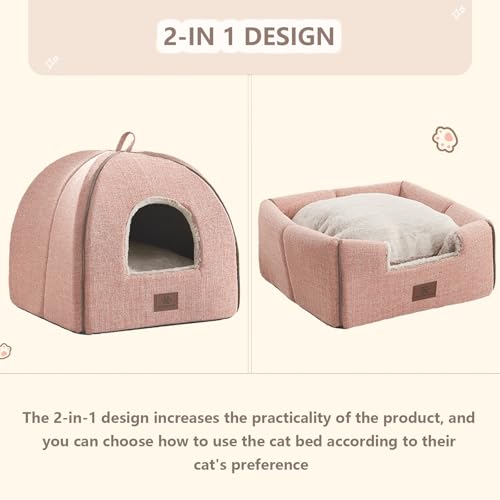Cat Bed for Indoor Cats (Pink / L(17.5 x 17.5 x 17.5 Inch))