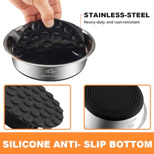 2-in-1 Metal Dog Bowl with Slow Feeder Insert, Stainless Steel Dog Bowls Food Grade 304, Water Food Bowl with Anti-Slip Silicone Base for Small, Medium, Large Dogs (5 Cups / Black)