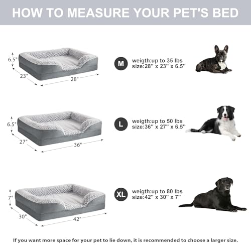 Orthopedic Dog Bed for Medium Dogs (Grey / 28"L x 23"W x 6.5"Th)