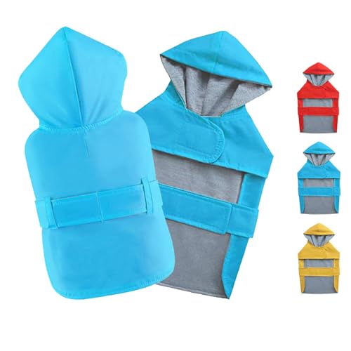 Dog Raincoat Dog Rain Jacket Hooded Poncho Waterproof Pet Rain Suit Double (Blue / L:Back Length 10.5-13.0")