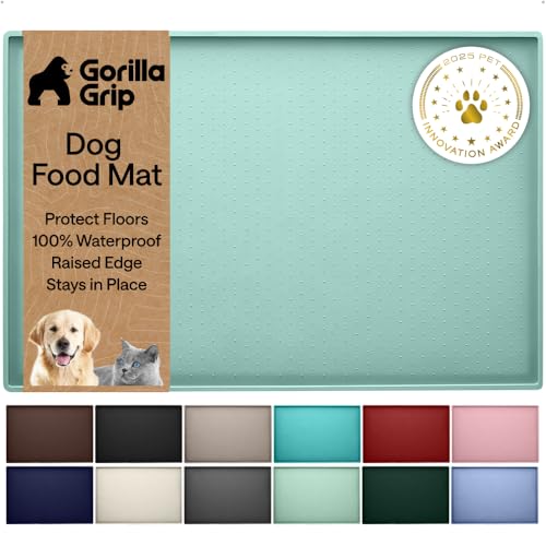 Dog Food Mat 100% Waterproof Silicone (Mint / 23"l X 15"w)