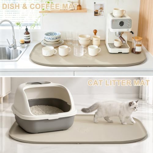 Waterproof Silicone Pet Food Mat with Raised Edge for Dog & Cat (Beige / 36"L x 24"W)