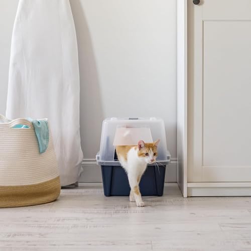 Large Front Door Cat Litter Box (Navy / Split Hooded)