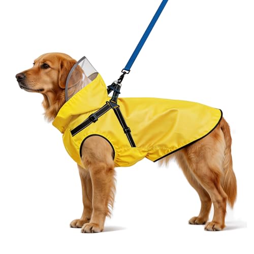Dog Raincoat Dog Rain Jacket with Reflective Harness & Removable Hood (X-Large)