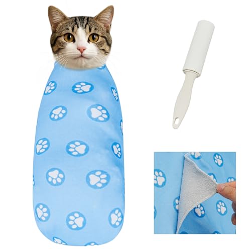 Cat Grooming Wrap for Nail Trimming (M-21.6in ( Weight:＜ 6lbs ) / BluePaw)