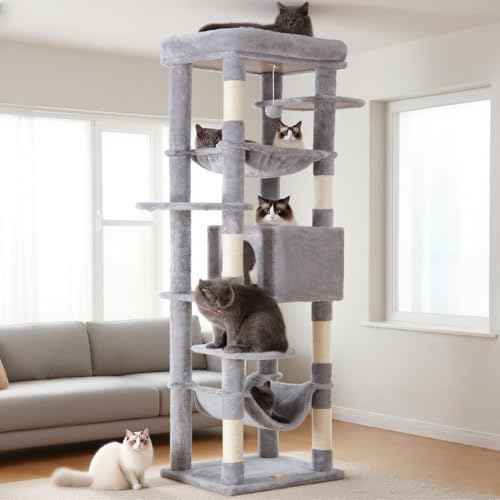 Cat Tree for Large Cats 20 lbs (Light Gray / 69 inch)