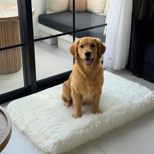 Faux Fur Orthopedic Rectangular Dog Bed (White / XL)