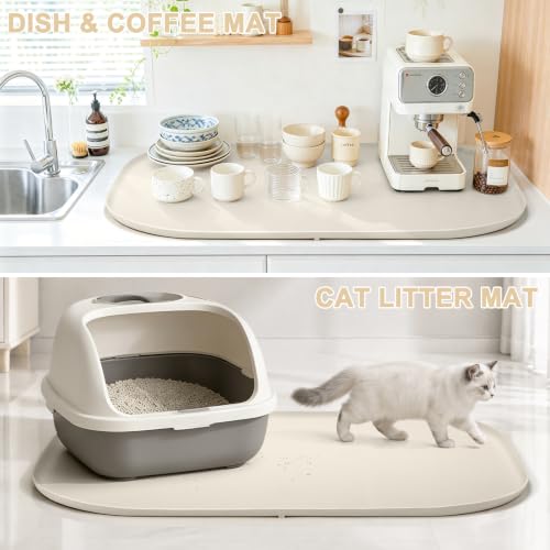 Waterproof Silicone Pet Food Mat with Raised Edge for Dog & Cat (White Sand / 36"L x 24"W)