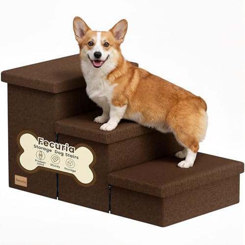 3 Step Wide Dog Stairs with Storage 18" H (Coffee / 30"D x 17"W x 17.7"H)