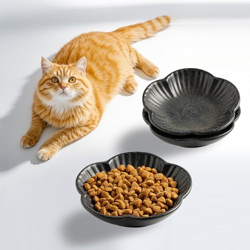 Ceramic Cat Food Bowls (black / 4.72in)