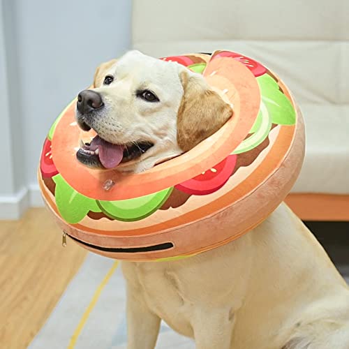 Dog Cone Collar Alternative After Surgery (Hamburger Donut / XL(Neck:18"-21"))
