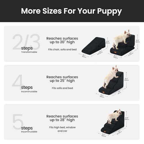 Dog Stairs for Small Dogs 16.5" H (Black / 2 in 1 15.7"x26.7"x16.5")