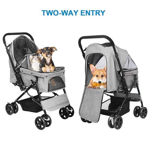 Pet Stroller with Reversible Handle for Dogs (Linen Gray)