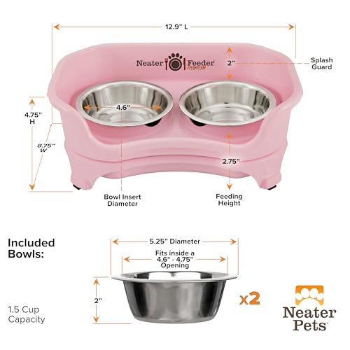 Express Mess Proof Dog Bowls Elevated for Small Breeds Under 15 Lb (Small w/ Standard Bowls / Pink)