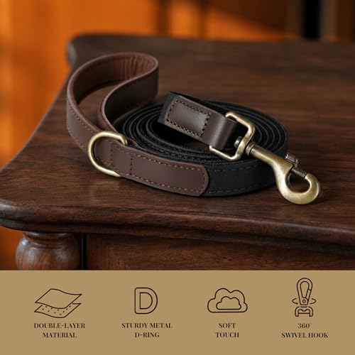 PU Leather Dog Leash for Medium Dogs (Black / 3/4''x 5FT)