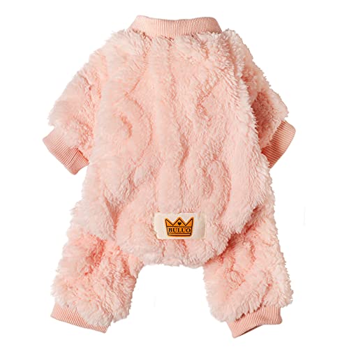 Plush Dog Pajamas for Cold Weather 4 Legged Clothes for Dog Cat Stretchy Puppy Kitten Onesie with Buttons Warm Soft Pet Jumpsuit Winter Coat Pink X (X-Large / APink)