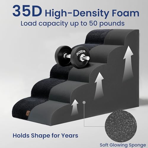 Ramp Dog Stairs for High Beds 24.4" H (Black / 5-Step-Update (34.5"D x 17.7"W x 24.4"H))