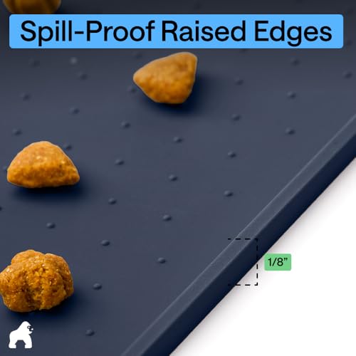 Dog Food Mat 100% Waterproof Silicone (Navy / 32"l X 24"w)