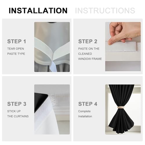 100% Blackout Stick on Curtains (Black / 35"W x 72"H)