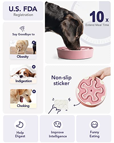 Slow Feeder Dog Bowls Ceramic (Pink Bloom / L-3 Cups)