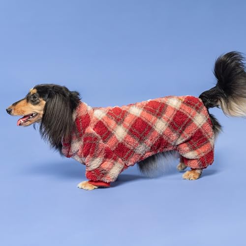 Collared Neck Plaid Dog Pajamas (X-Small / Red-White)