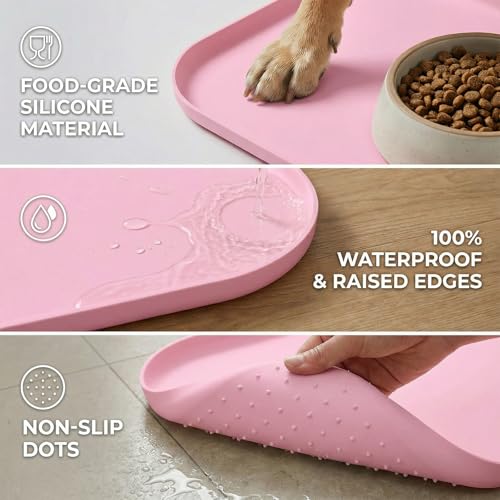 Non Slip Silicone Dog Food Mat for Food and Water (45 x 30 cm / Pink)