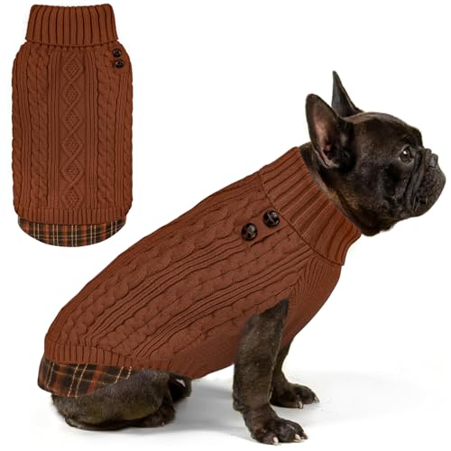 Dog Sweater for Small Medium Dogs Turtleneck Thick Knit Pullover (X-Large (19-27lbs) / 9# Brown)