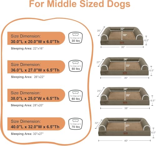 Orthopedic Dog Bed for Medium Dogs (Brown / 30.0"L x 20.0"W x 6.0"Th)