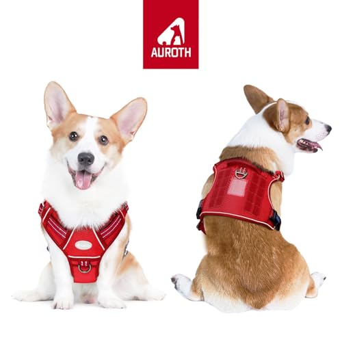 Tactical Dog Harness Medium Sized Dog No Pull Adjustable Dog Vest (Red / M(Neck:16-22",Chest:22-33"),35-50 lbs)