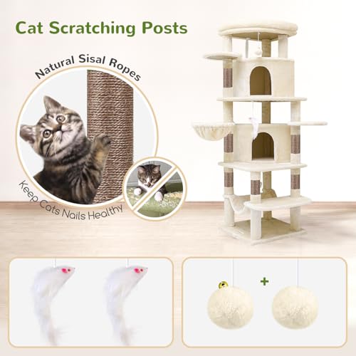66inch Corner Cat Tree Tower for Indoor Large Cats (66inch / Beige)