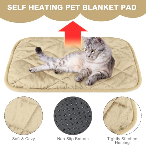 4 Pack Self Heating Cat Pad Self Warming Dog Mat Reflects Body Heat Extra Warm Thermal Pet Pad Washable Dog Cat Bed Crate Bed Mat Blanket (16 x 20 Inch / Beige)
