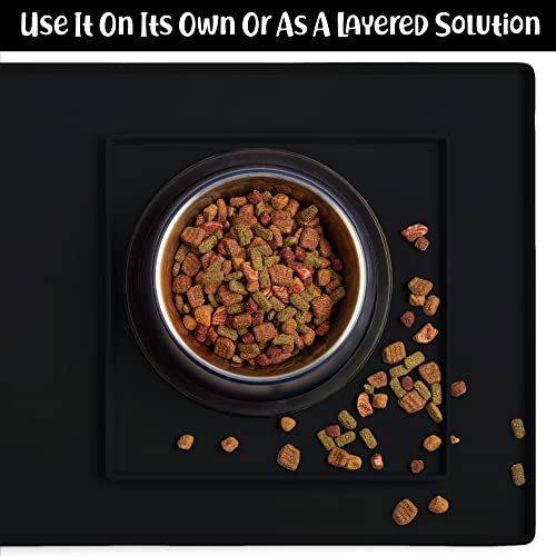 Dog Food Mat Waterproof Dog Bowl Mat for Food and Water (Extra Small: 11" x 11" / Black)